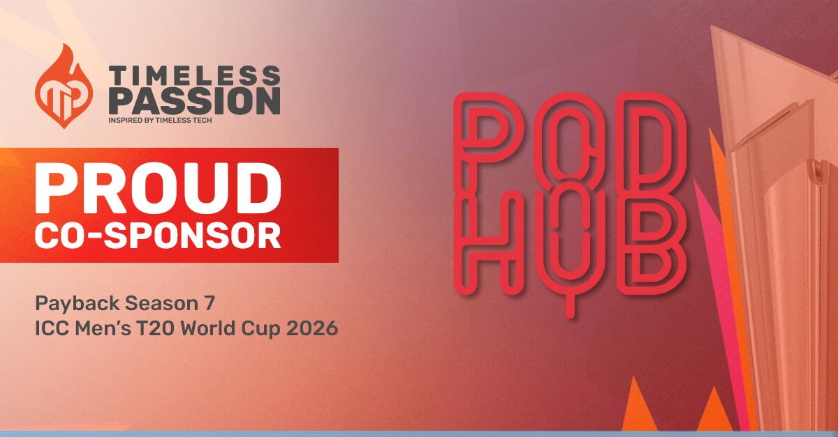 Timeless Passion banner announcing co-sponsorship of Payback Season 7 during the ICC Men’s T20 World Cup 2026