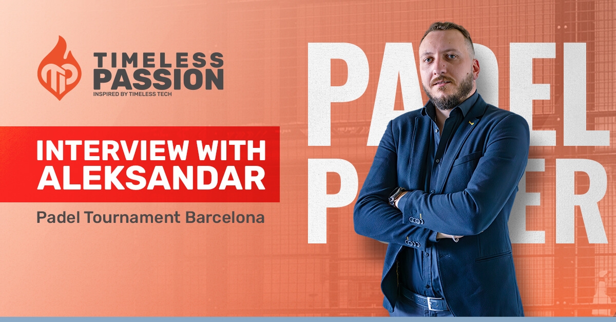 Aleksandar Starčević from Timeless Tech during an interview about Timeless Passion at the Padel Tournament in Barcelona