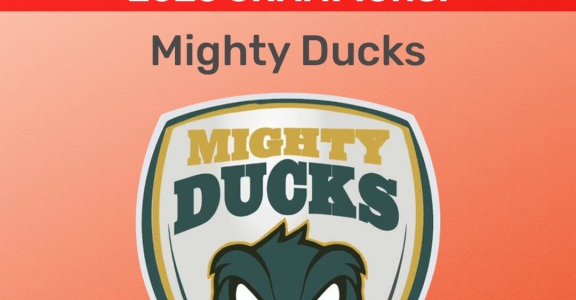 Banner announcing the Timeless Passion 2025 Champions, featuring the Mighty Ducks cricket team logo with the message “Powered by Purpose. Fueled by Passion.”