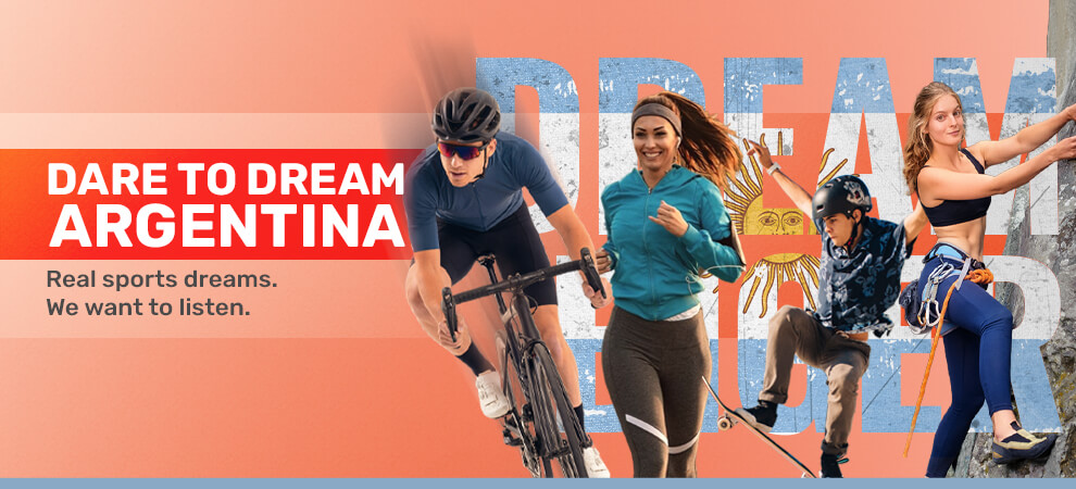 Mobile banner of Dare to Dream Argentina showing athletes representing authentic sports dreams backed by Timeless Passion.